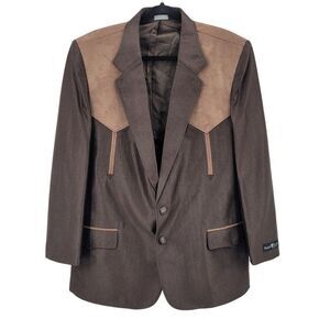 Buffalo Country Western Wear Mens Brown Blazer Sz 40R Color Block Yokes Cowboy